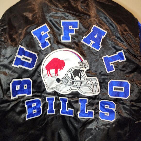 Buffalo Bills Jacket Satin Bomber Coat NFL Team Varsity Button Mens Medium New! - Picture 5 of 12